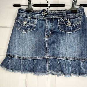 Nevada Girls Denim Mini Skirt Size 10 Youth Ruffle Hem Blue Jean Skirt Y2K Style